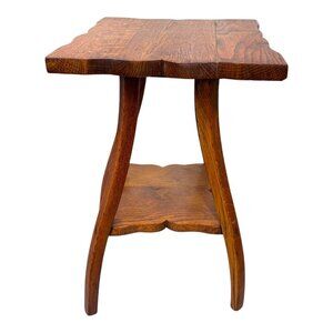 Antique Arts Crafts Quartersawn Tiger Oak 2 Tier Plant Stand Parlor Table Shelf